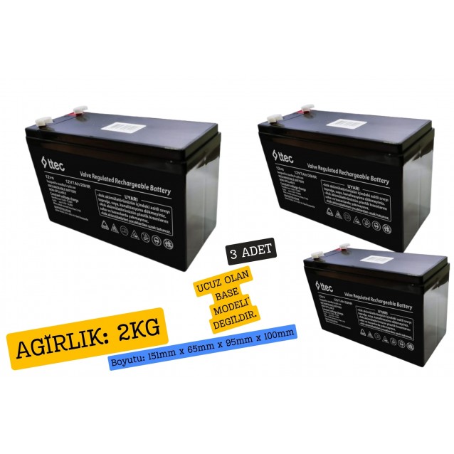 TTEC 12V 7A Yüksek Gramaj 2KG Kuru Bakımsız Akü 3 ADET TTEC 12V 7A Yüksek Gramaj 2KG Kuru Bakımsız Akü 3 ADET